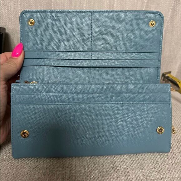 Prada Light Blue Logo Saffiano Leather Wallet on Chain - Picture 3 of 8